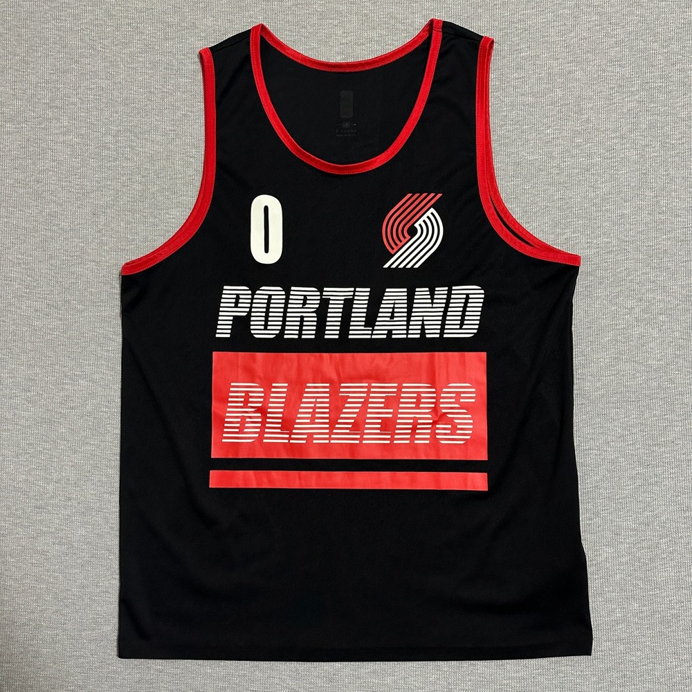 NBA Portland Trail Blazers Damian Lillard 0 Tank Top Jersey Black Red Mens XL